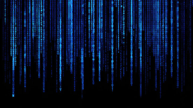 transparent blue binary code raining down abstract background