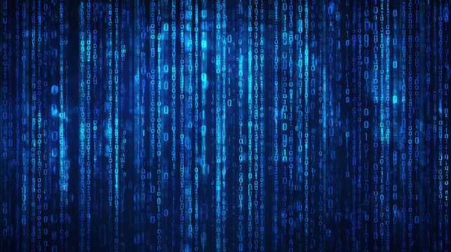 transparent blue binary code raining down abstract background