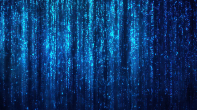 transparent blue binary code raining down abstract background