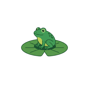 Cute green frog sitting on a lily pad