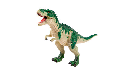 Green dinosaur toy tyrannosaurus rex model isolated on transparent background cut out © Ivan