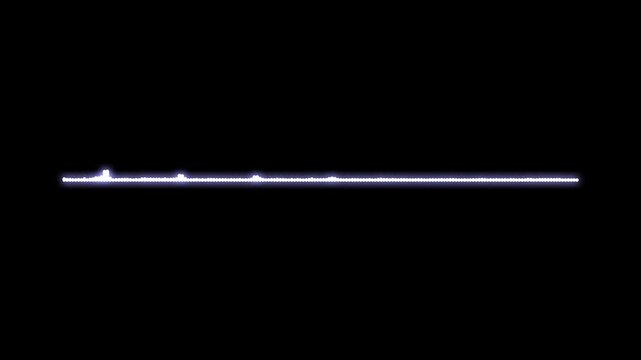 Sound waveform spectrum animation, white audio frequency visualizer, music equalizer bars, podcast voice signal meter, digital sound wave overlay, black background, seamless 4k video