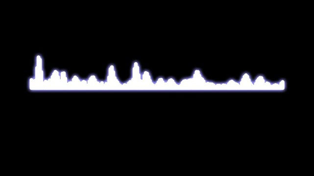 Audio waveform visualizer animation, dynamic sound wave spectrum, digital music frequency equalizer, podcast voice signal meter, streaming audio visualization, black screen overlay seamless loop,