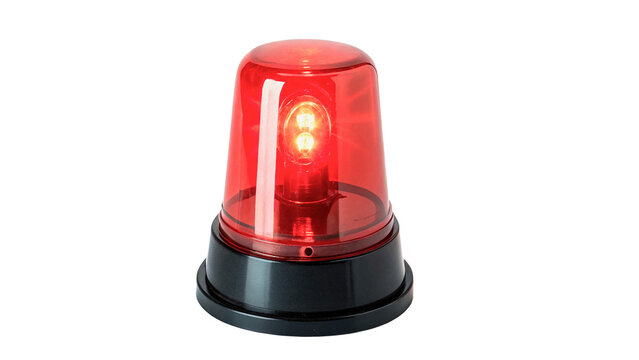 Red emergency siren beacon light flashing warning signal alarm isolated on transparent background cut out