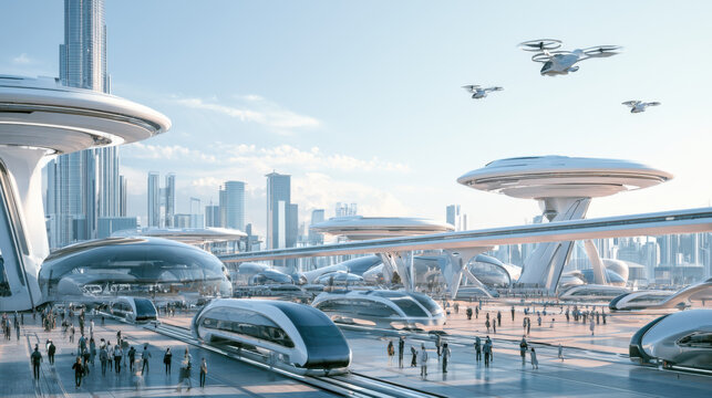 futuristic transportation hub with hyperloop technology