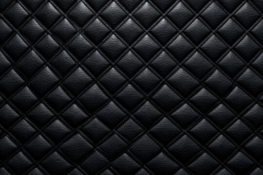 Black quilted leather texture with diamond pattern in a sharp macro studio shot for luxury automotive and fashion upholstery branding