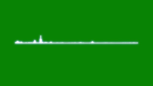 Audio spectrum equalizer animation, white digital waveform visualization, music frequency signal, podcast audio meter, streaming sound wave overlay, seamless loop, green background,4k