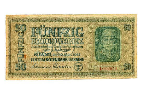 50 karbovanets banknote, 1942, issued in occupied Rivne in 1942