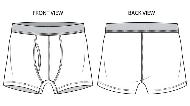 Boxer Briefs Front Back Flat Vector with Elastic Waistband and Topstitching Detail