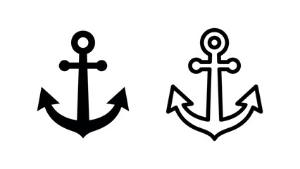 Marine anchor icon in solid and outline styles, symbol of stability, nautical travel, and maritime security © liubomir118809
