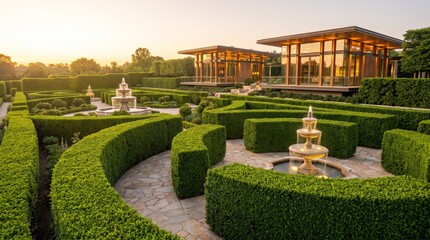 Obraz premium Serene Modern Garden with Sunset View