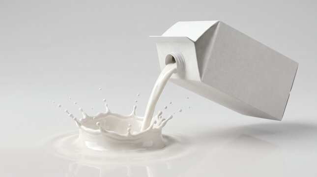 Product Splash Photography Fresh Milk Pouring from Carton with Dynamic Splash on White Background