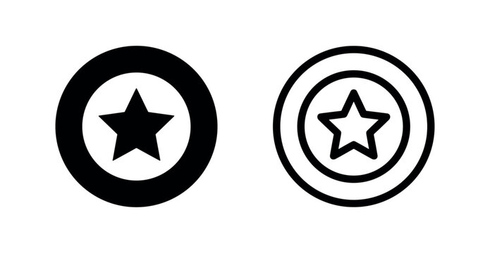 Star in circle icon set. Simple black and white vector symbol for rating, favorite, and quality.