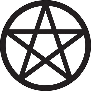 Black pentagram star icon inside a circle symbol isolated on transparent background, Vector