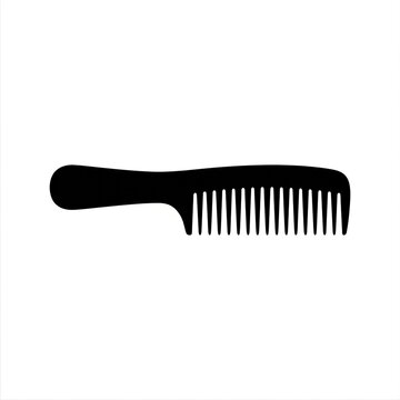 Black plastic hair comb isolated on white background. Minimalist grooming tool vector icon for beauty and personal care design projects.