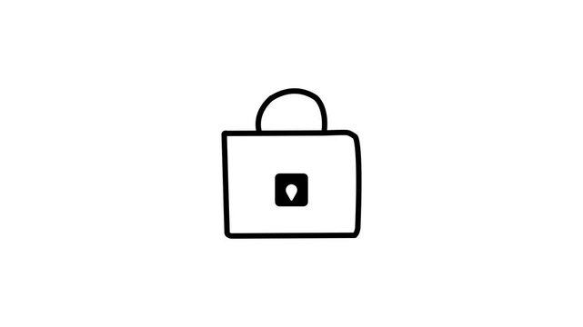 Minimal Animated Padlock Icon Line Art Drawing Animation on White Background for Privacy, Safety, and Data Protection Concept