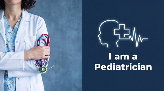 Pediatrician in white coat with stethoscope. Medical professional providing healthcare for children.