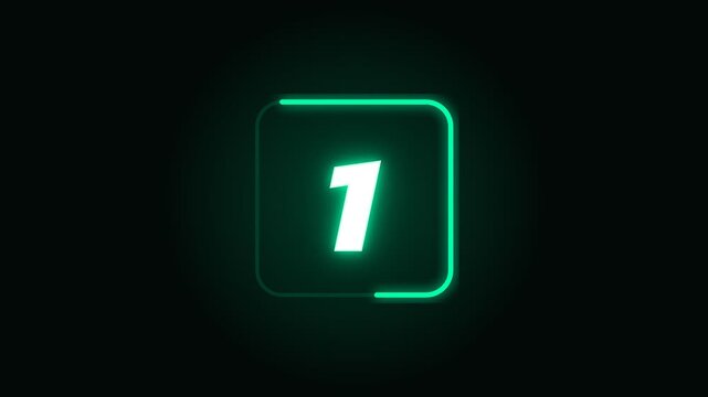Green neon square countdown animation from three to go