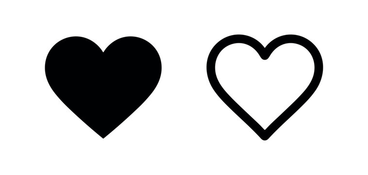 Heart icon set, love romance and health symbol in solid and outline styles