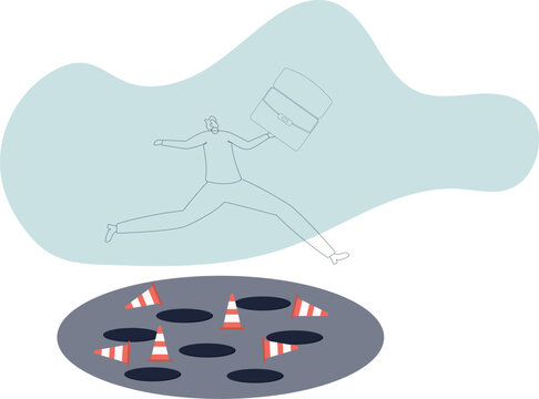 Avoid pitfall, adversity and brave to jump pass mistake or business failure, .human life and situation.vector illustration.