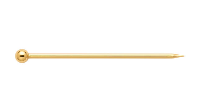 Golden sewing pin with ball head, metallic gold straight pin for tailoring, luxury dressmaker needle isolated on white background