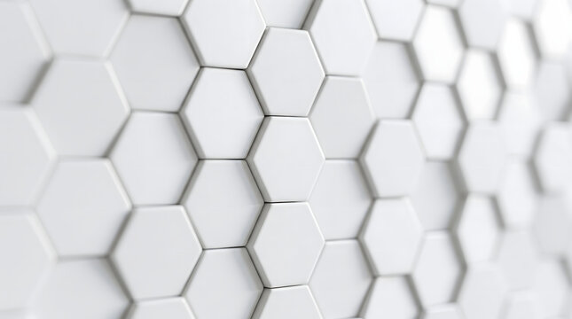 White geometric hexagonal tile pattern with soft depth of field