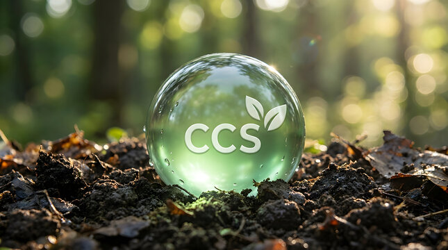 Carbon Capture and Storage Concept with Glass Sphere on Forest Floor