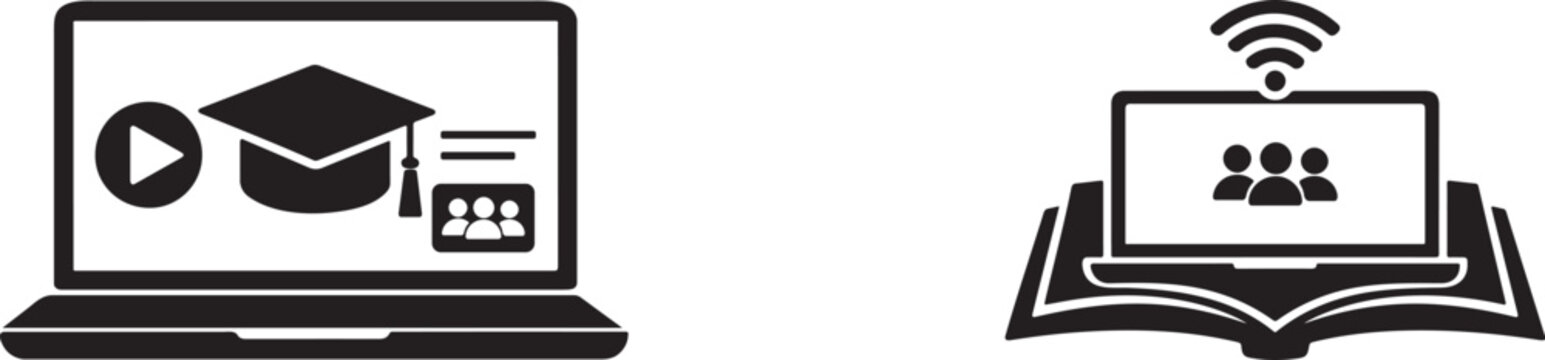 Online education vector icons for e-learning, virtual classes and digital study tools.