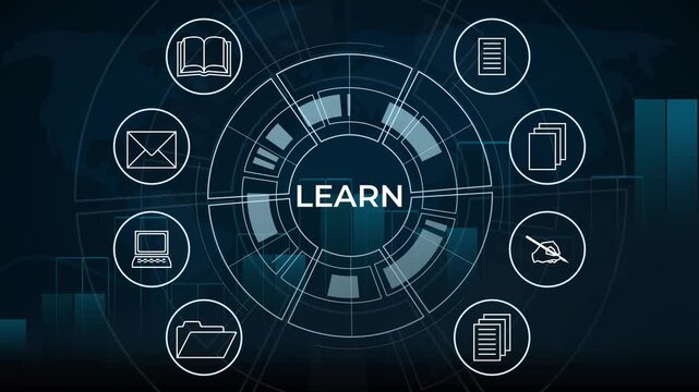 Digital Motion Graphics Concept of Learn with Educational Icons and Futuristic Tech Interface