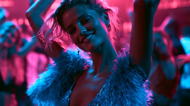 Portrait of a beautiful woman dancing at a party.