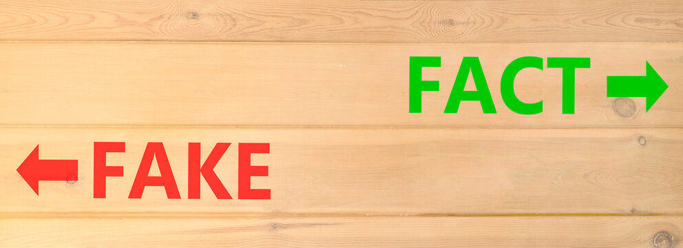Fact or fake words symbol. Concept words Fake and Fact on beautiful wooden wall. Beautiful wooden wall background. Business and fact or fake concept. Copy space.