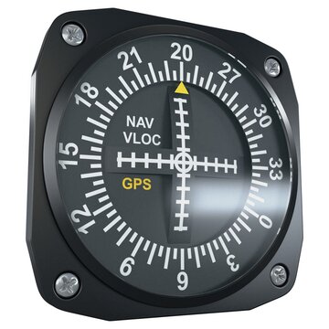 Aircraft horizontal situation indicator gauge with compass rose scale, isolated on a white background. 3D render image.