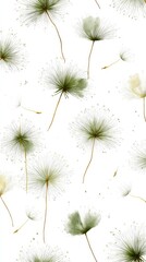 Obraz premium Minimal Watercolor Dandelion Seed Seamless Pattern in Sage Green