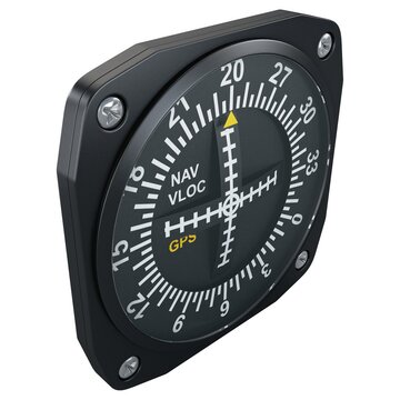 Aircraft horizontal situation indicator gauge with compass rose scale, isolated on a white background. 3D render image.