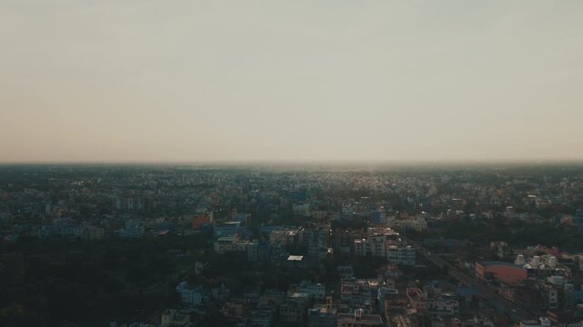4K Aerial Top down Buildings and Apartment with Multiple Building aerial. Urban Buildings and Apartment at bridge road at Delhi. Cinematic cityscape drone shot. Noida Buildings.