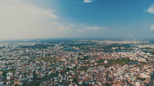 4K Aerial Top down Buildings and Apartment with Multiple Building aerial. Urban Buildings and Apartment at bridge road at Delhi. Cinematic cityscape drone shot. Noida Buildings.