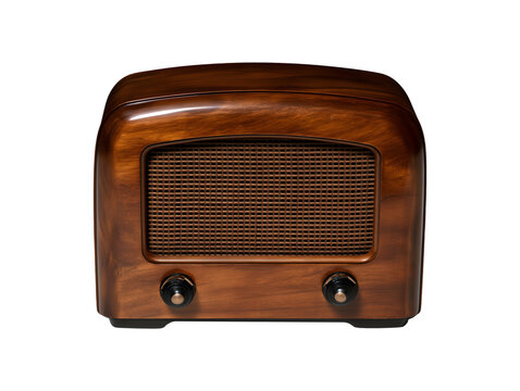 Vintage wooden radio isolated on transparent or white background, png