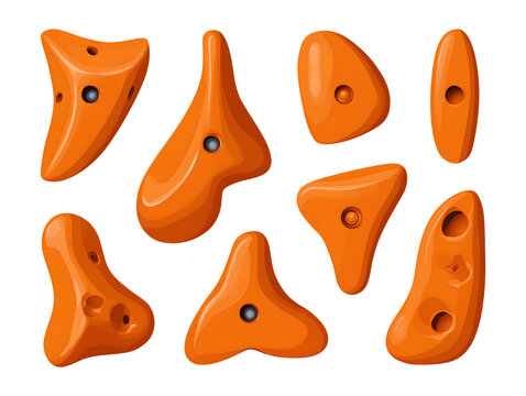 Collection set of 3d illustration orange climbing holds isolated on transparent or white background, png