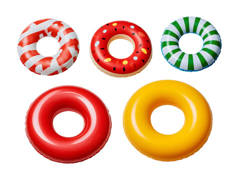Collection set of 3d inflatable swim rings isolated on transparent or white background, png