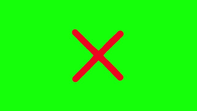 Red Marker Cross Out X Mark Animation Green Screen 4K.