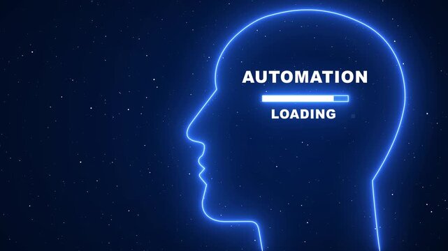 Artificial intelligence automation loading concept with glowing human head silhouette and progress bar