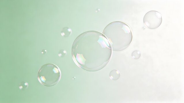 Soap Bubbles on Pastel Green Background for Skincare Ads