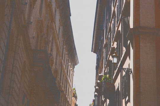 half tone vintage print of street in rome