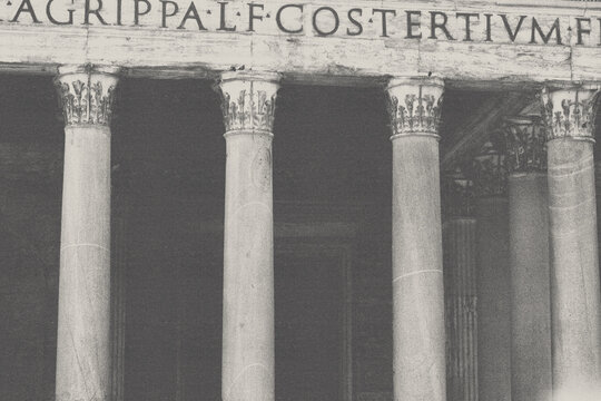 pantheon rome italy halfo tone vintage print