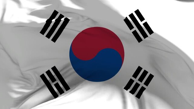South Korea Flag Waving in Slow Motion Loop Animation