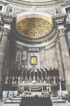 pantheon rome italy halfo tone vintage print