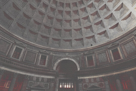 pantheon rome italy halfo tone vintage print