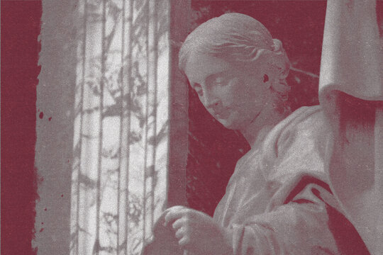 halfo tone vintage print of  statue of saint