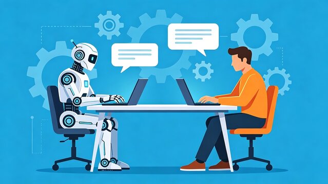 AI Robot Collaborating with Human in Digital Workspace