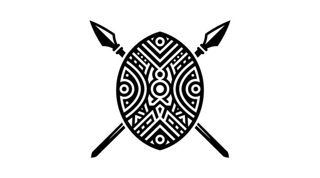 Tribal Shield and Crossed Spears Vector Illustration